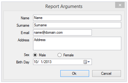 Dialog Forms for Parameters of Report Output