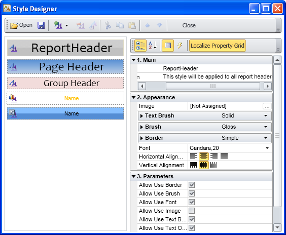 Set a style for a report in Ribbon GUI