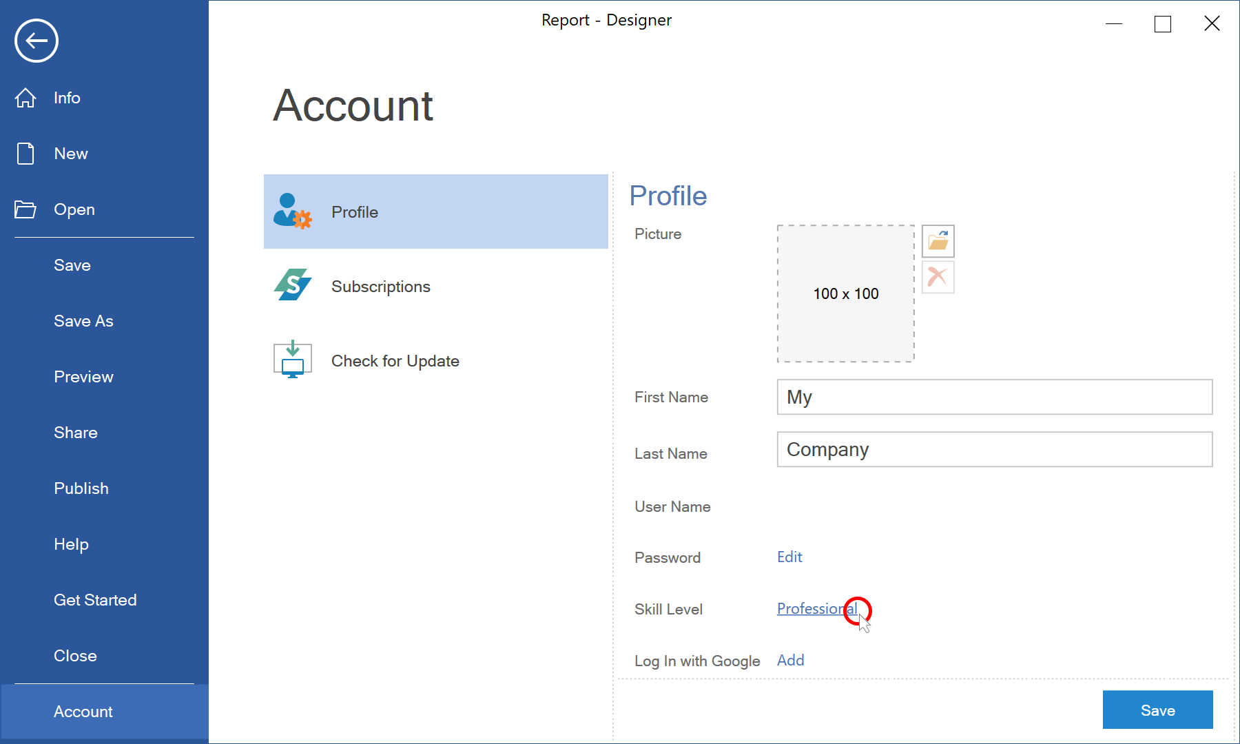 Account Window