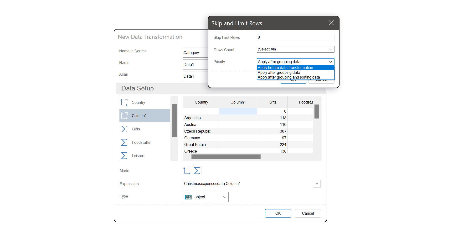 New Features of Data Transformation