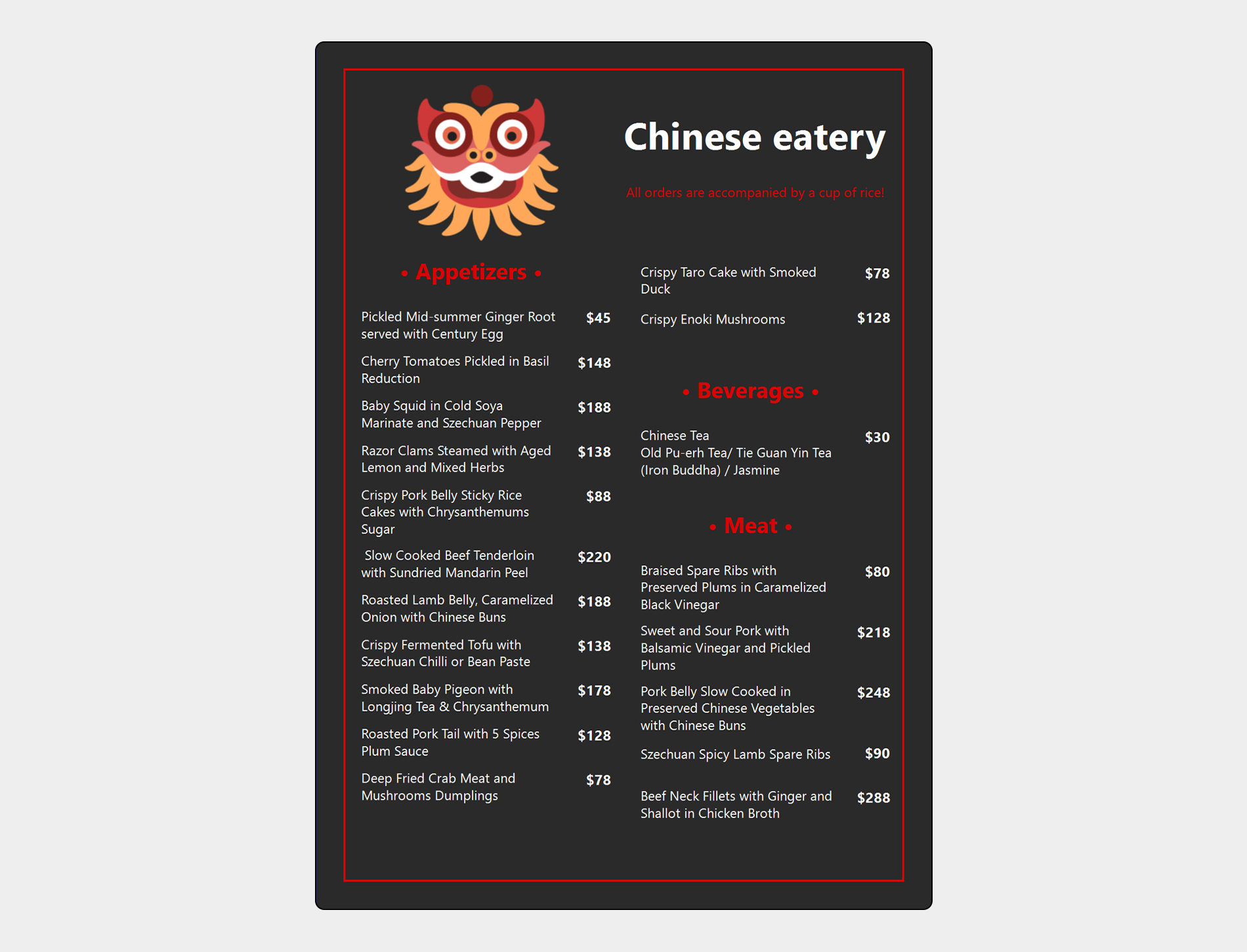 Restaurant menu in the report designer