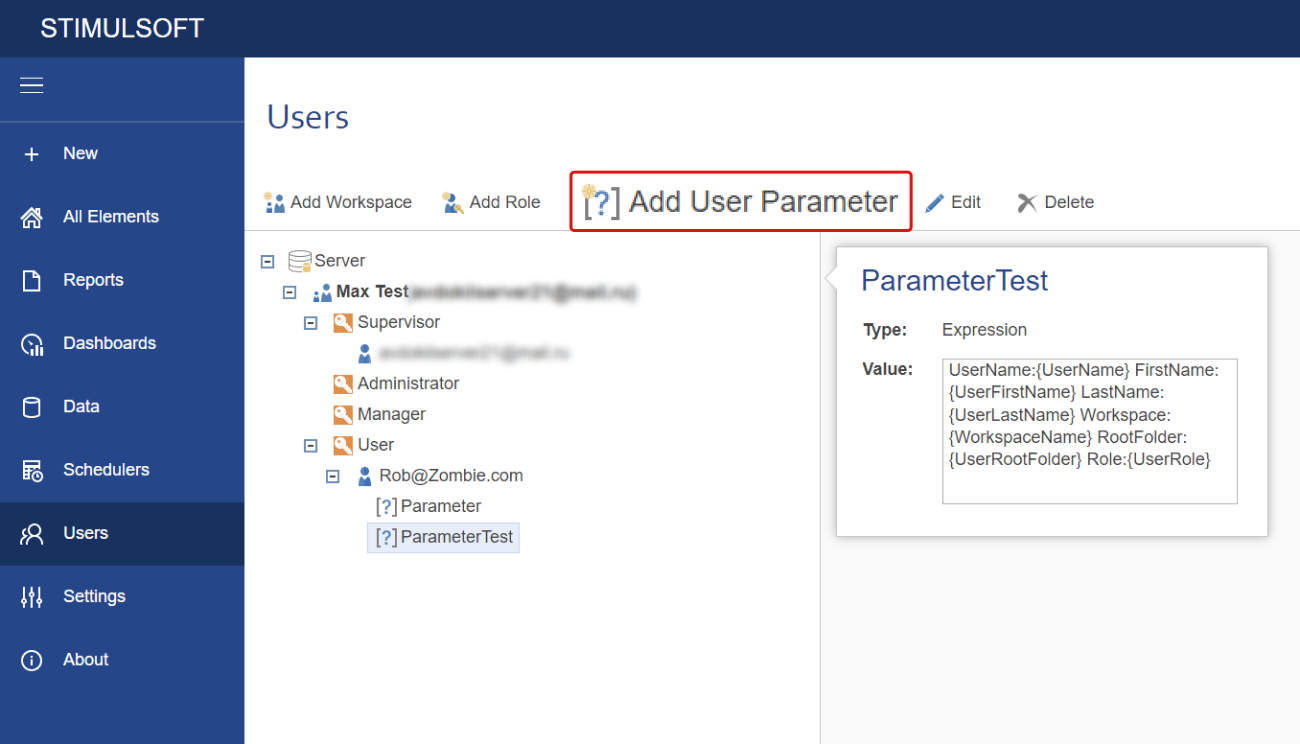 Add user parameter