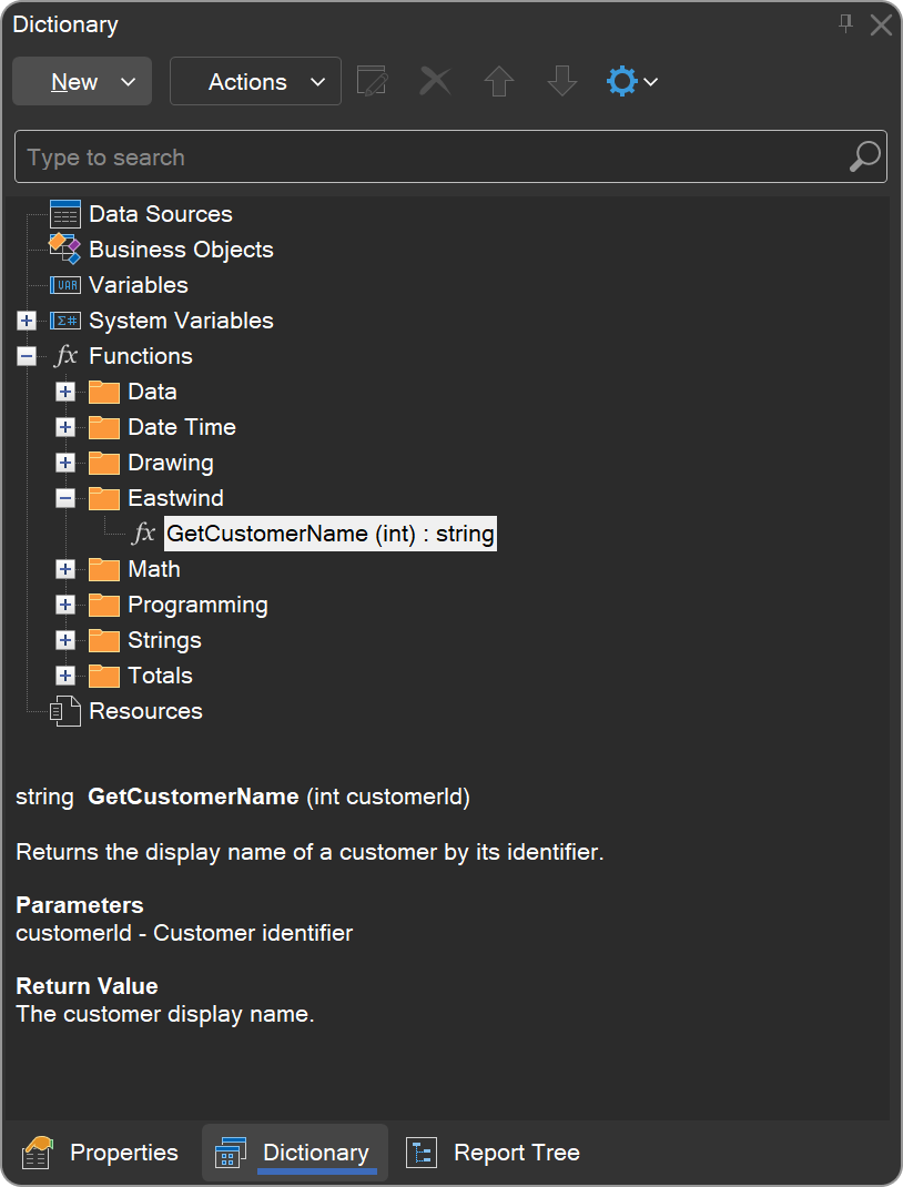 Display in the report designer