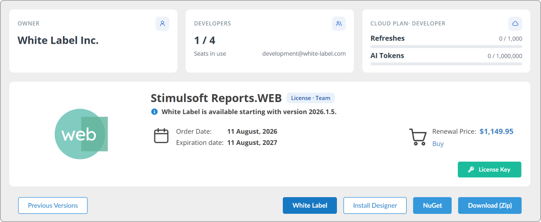 A license with the White Label option in the Stimulsoft account