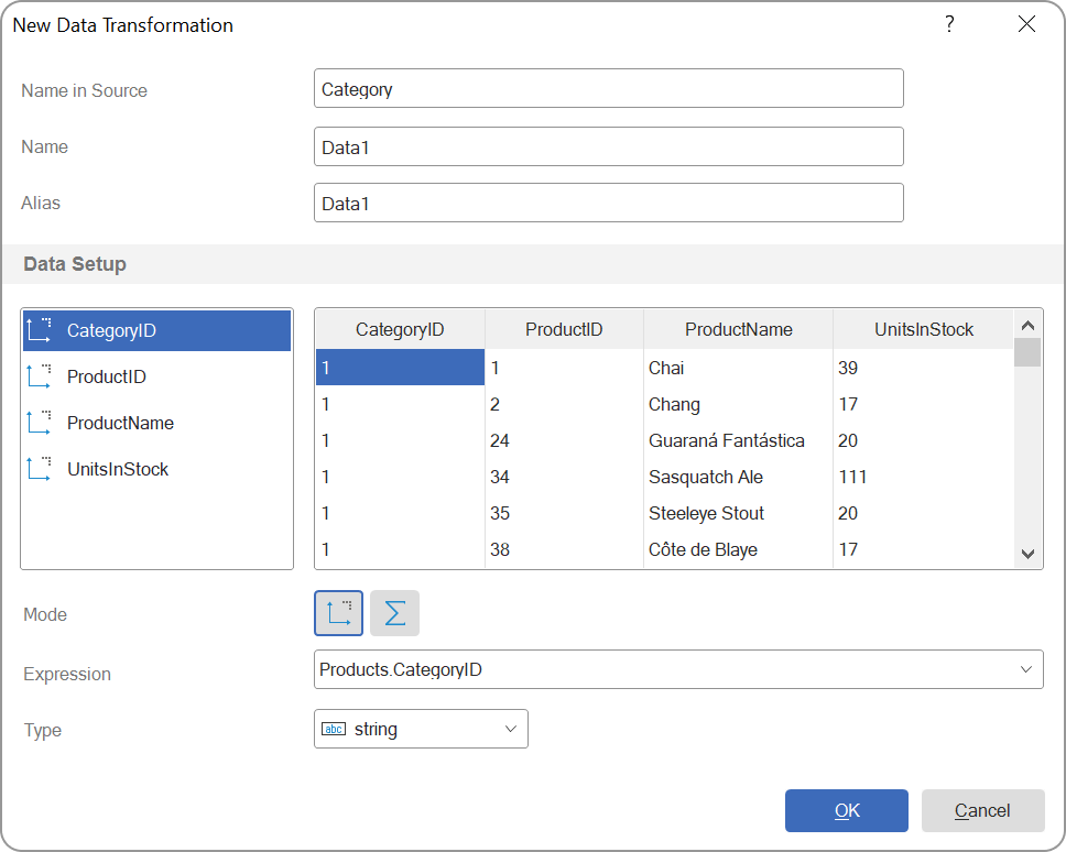 New data tranformation - drag data from the first table