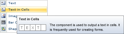 Text in Cells component