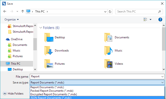Saving Reports in JSON .mdc File