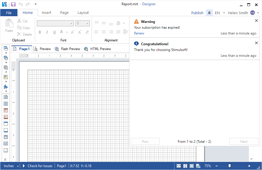 Notifications in the Report Designer Notifications in the Report Designer