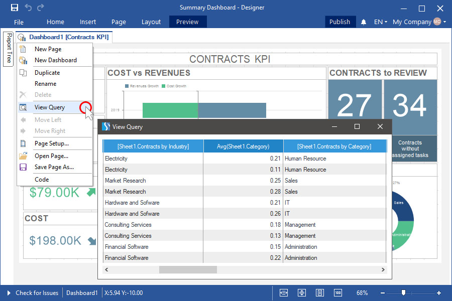 Viewing a dashboard query