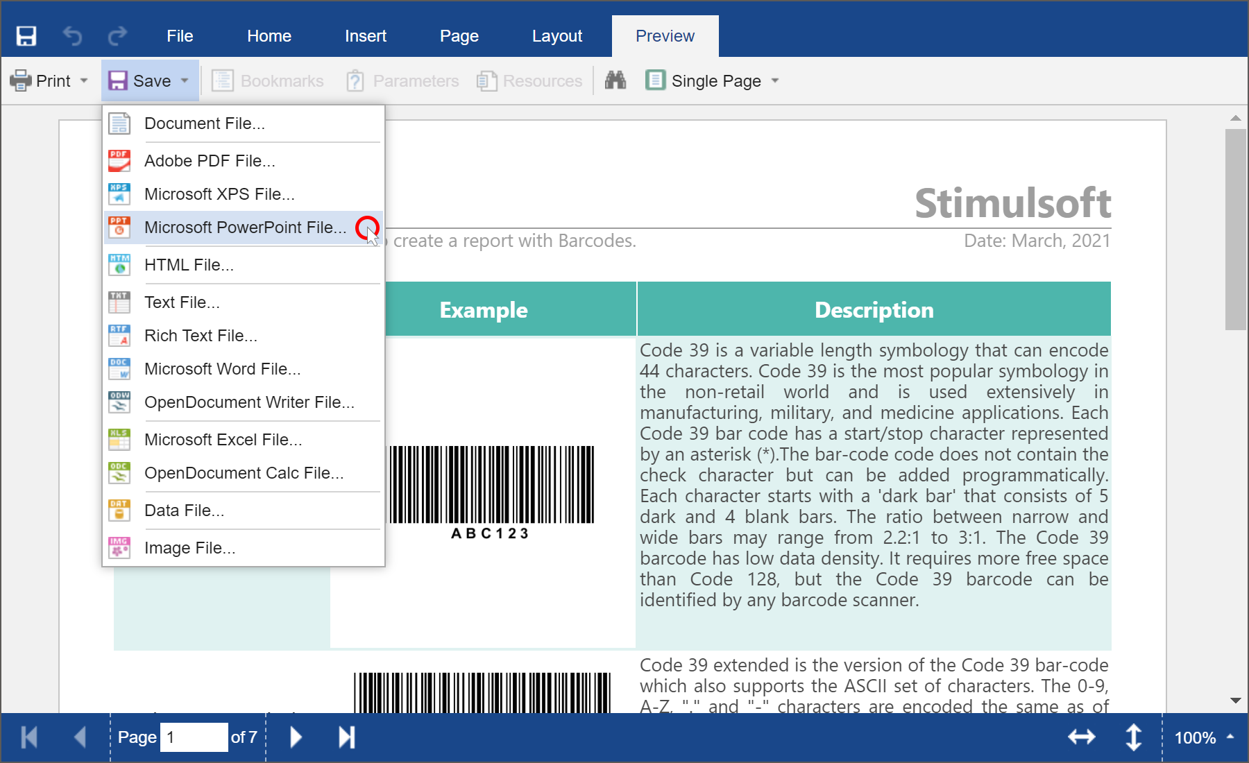 Exporting reports to PowerPoint