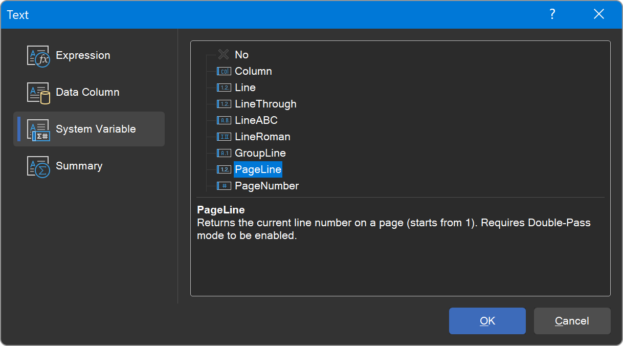 New PageLine system variable