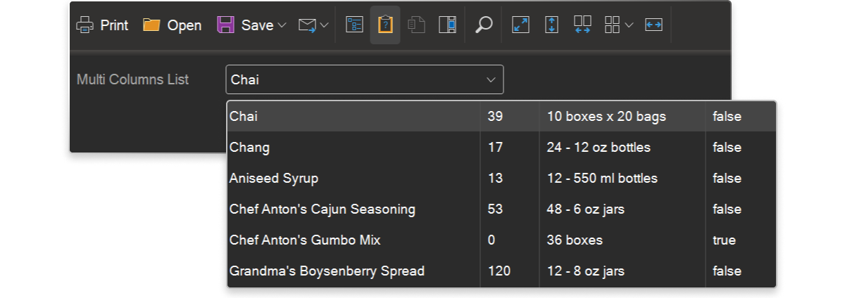 Multi columns list in parameters