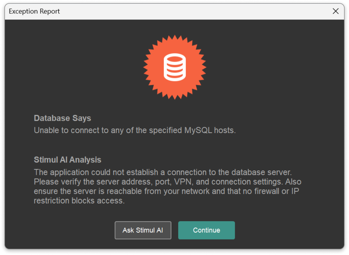 Stimul AI diagnostic data connection errors