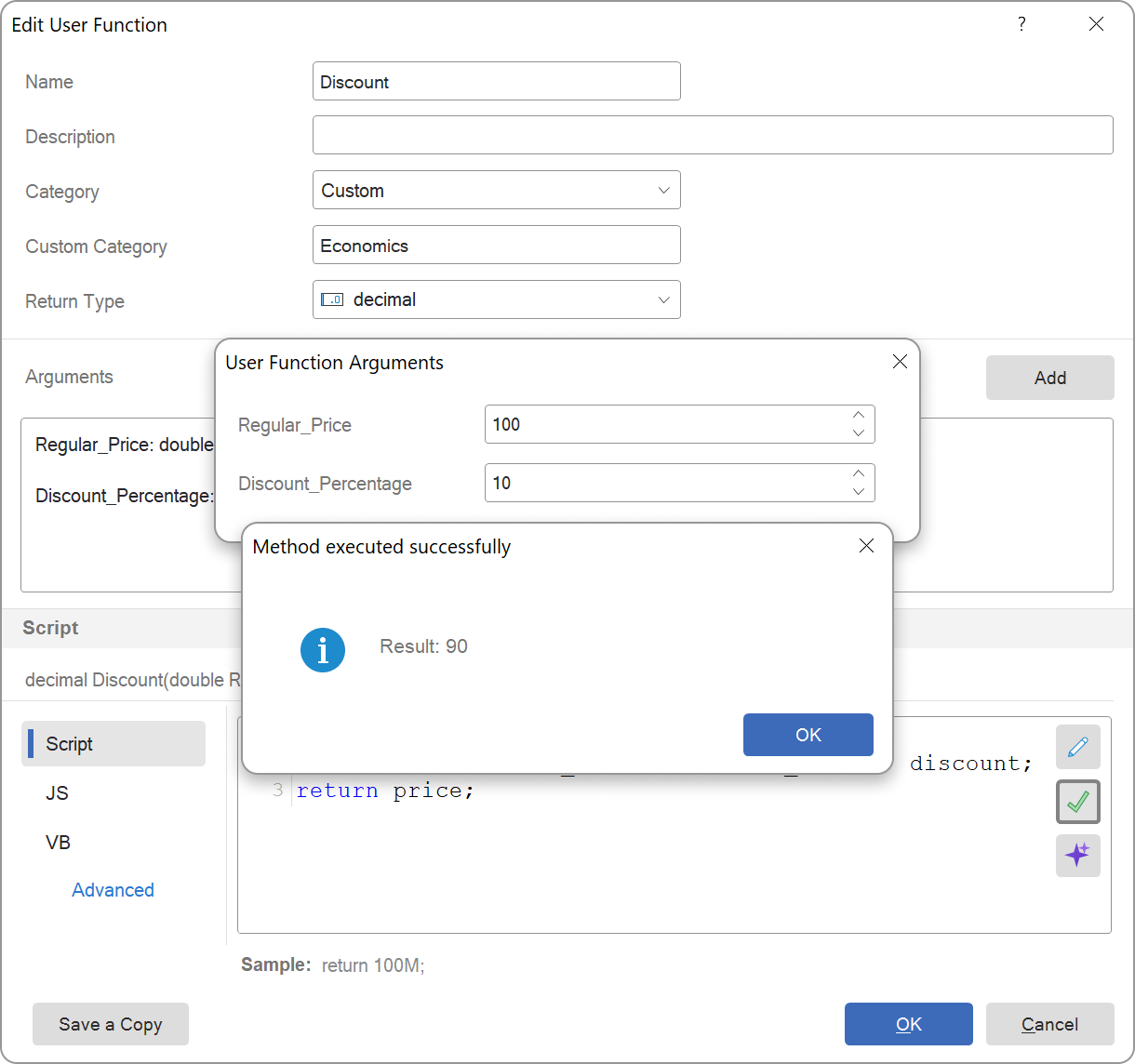User functions from assemblies