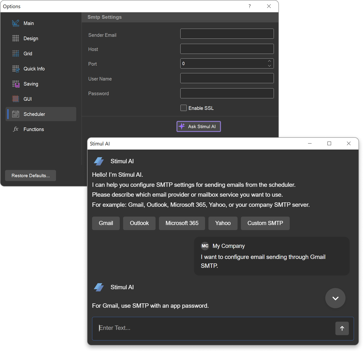 AI tuning for SMTP settings of Scheduler