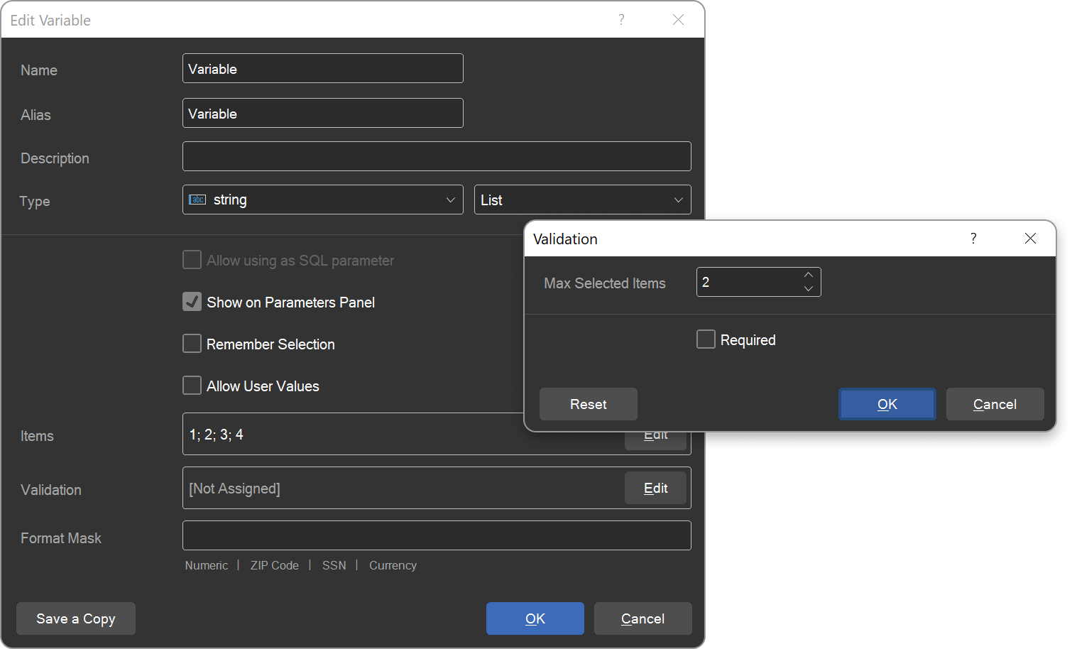 Limit of selected items