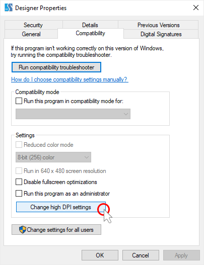 click the change high dpi