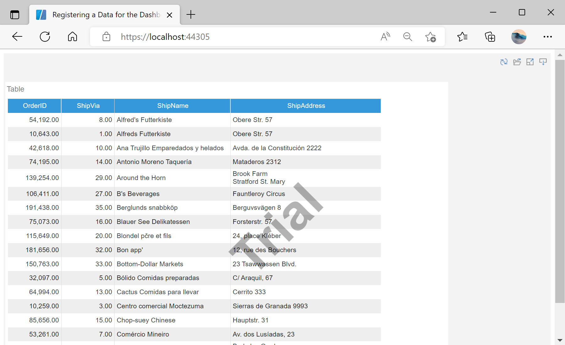 Registering a Data for the Dashboard