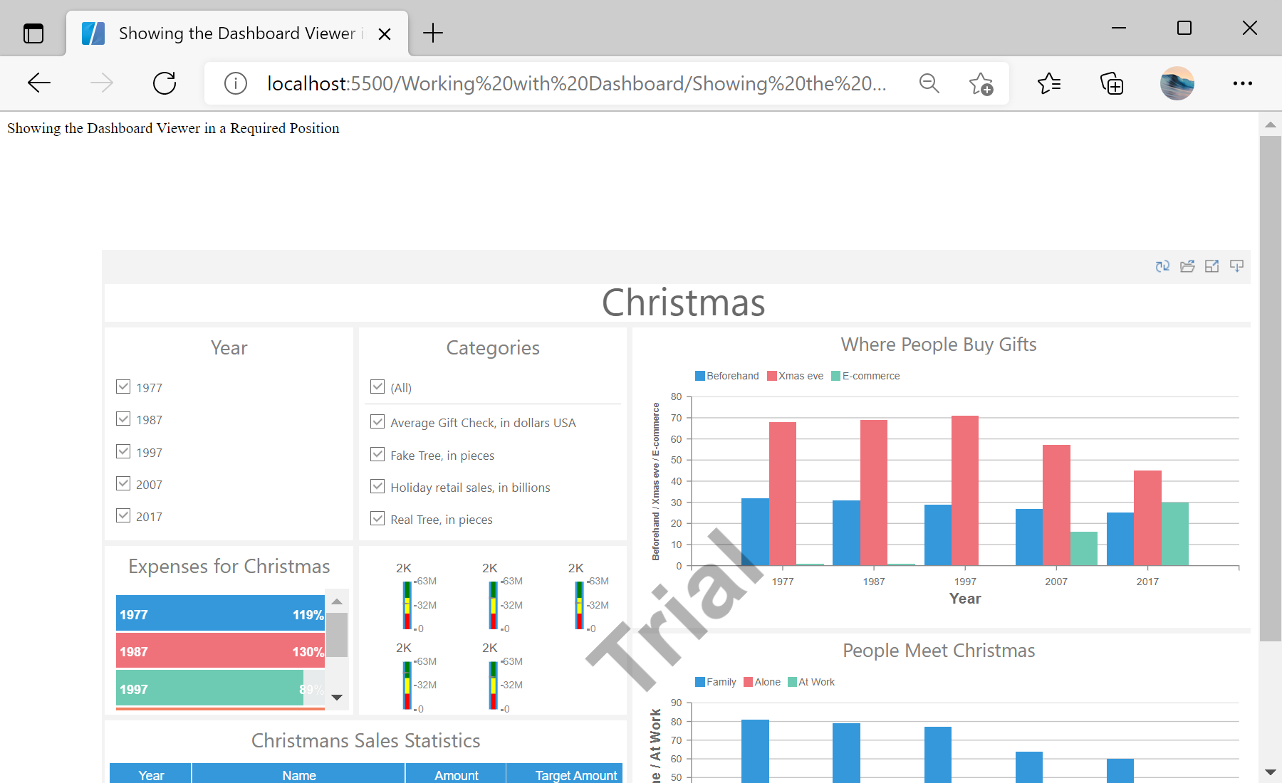 Showing the Dashboard Viewer in a Required Position