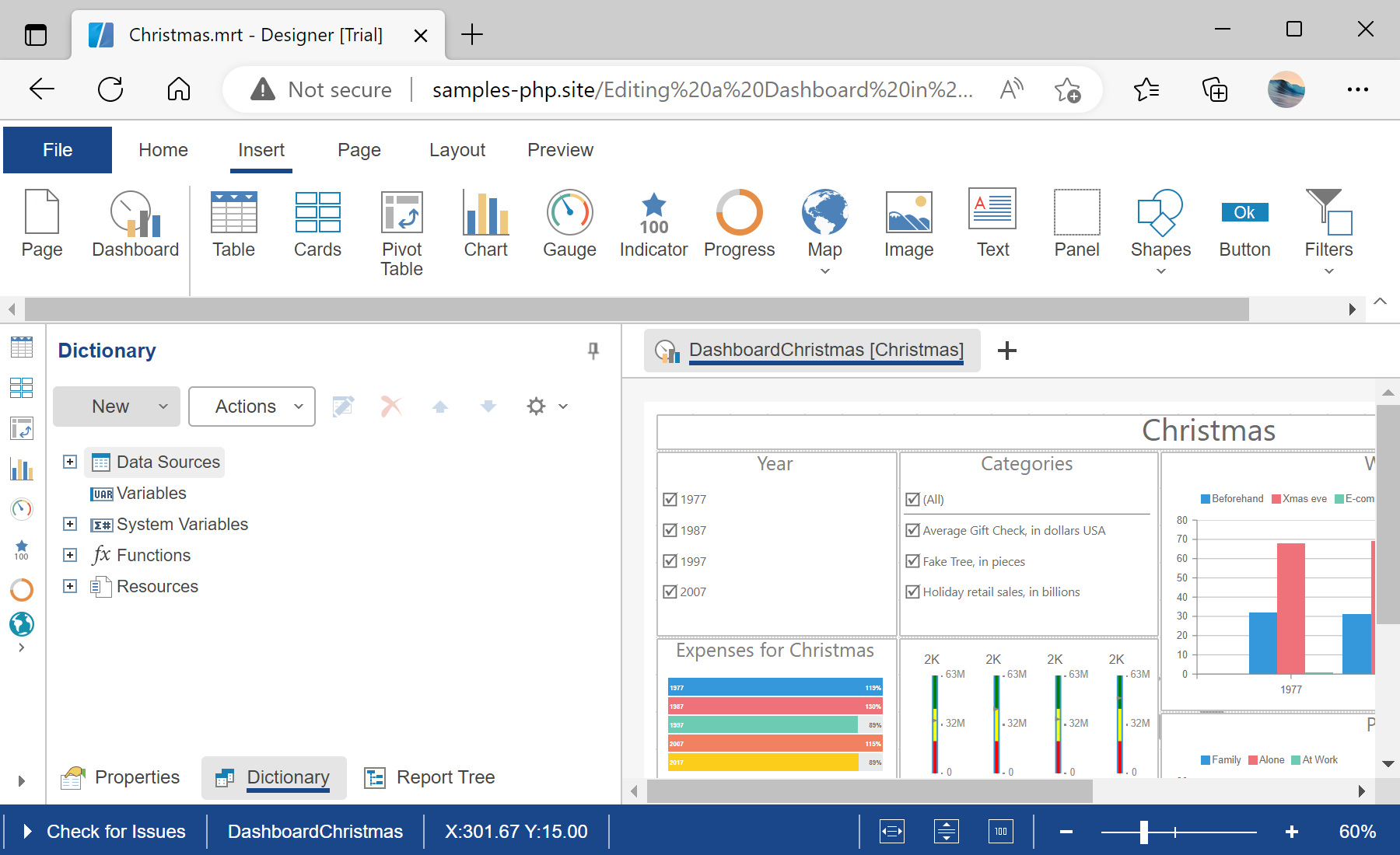 Editing a Dashboard in the Designer