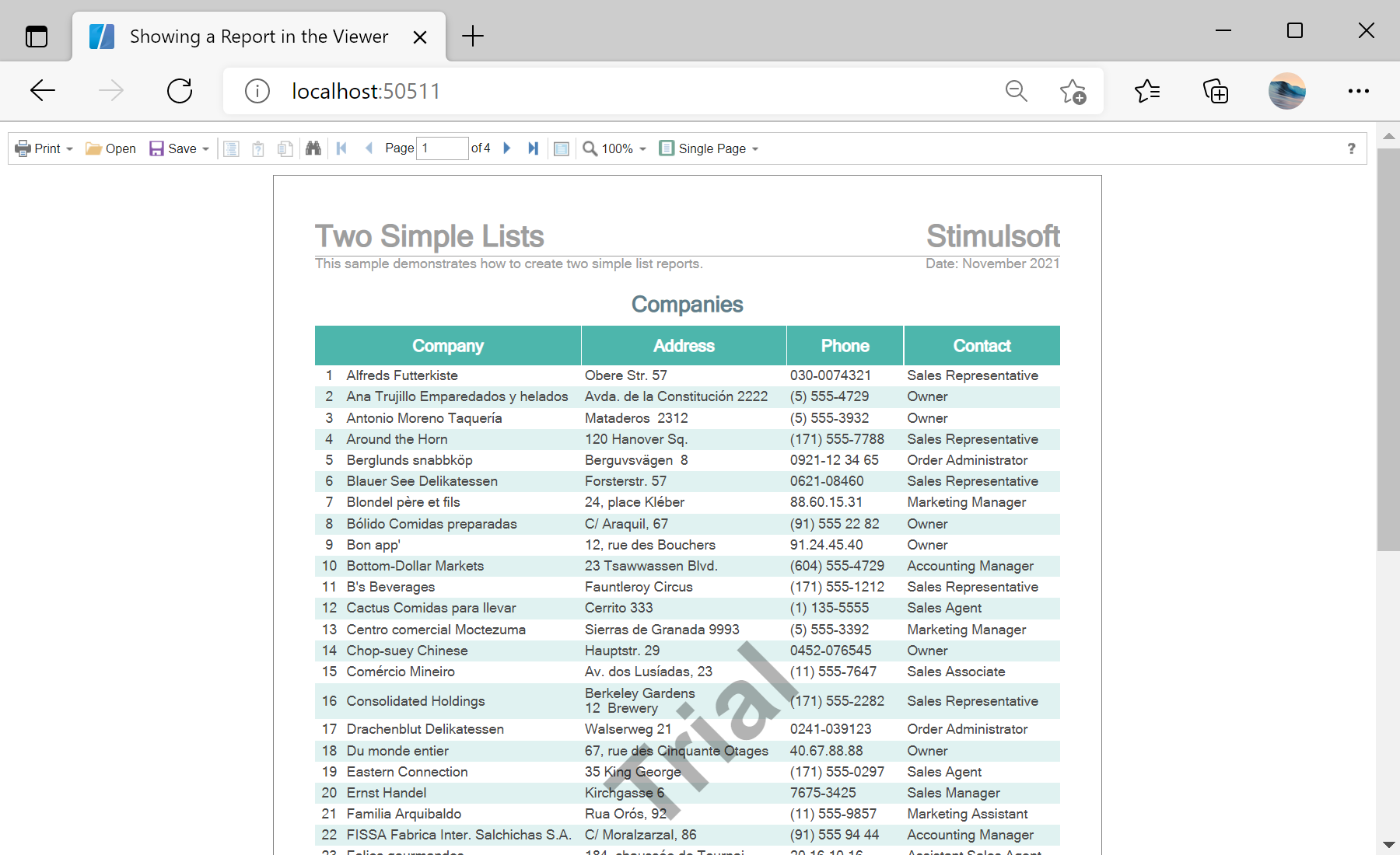 Showing a Report in the Viewer