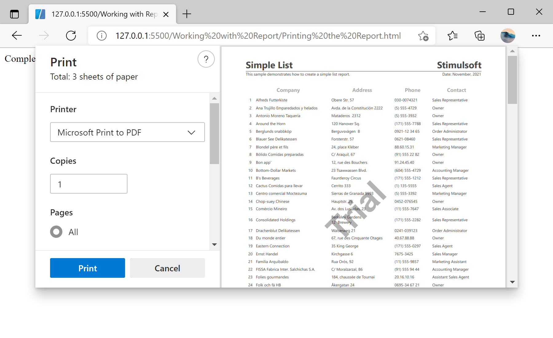 Printing the Report