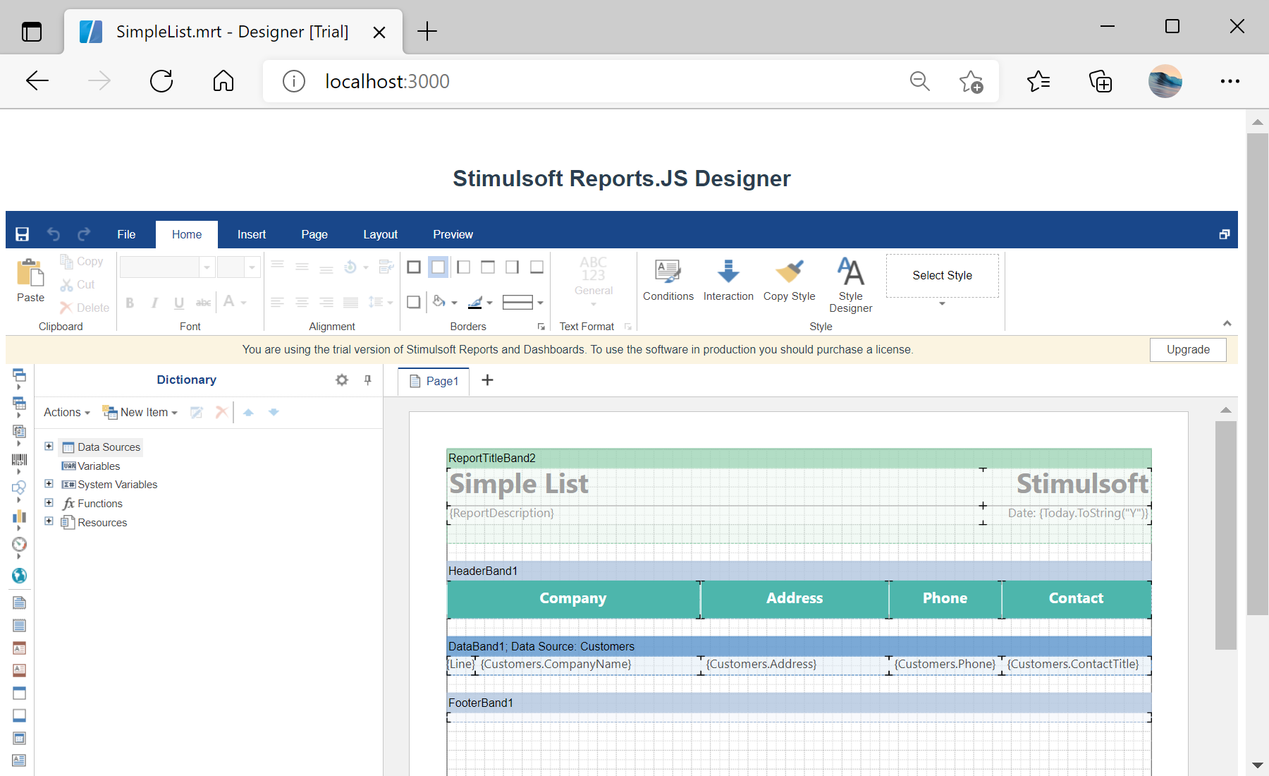 Integrating the Report Designer into an Application