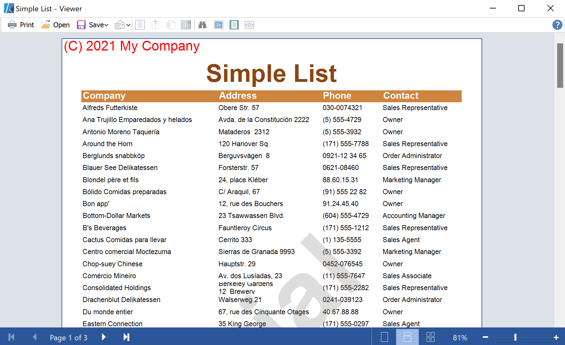 Using the Report Page Canvas for the Copyrights