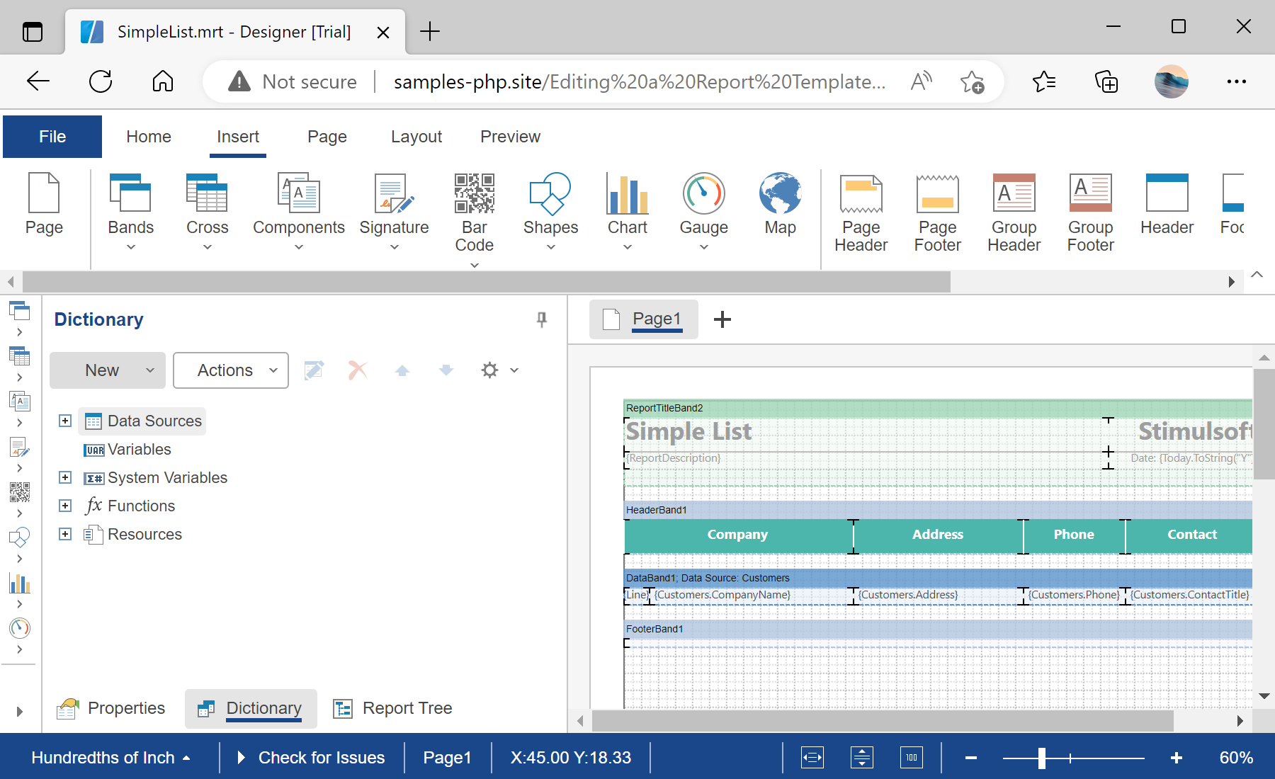 Editing a Report Template in the Designer