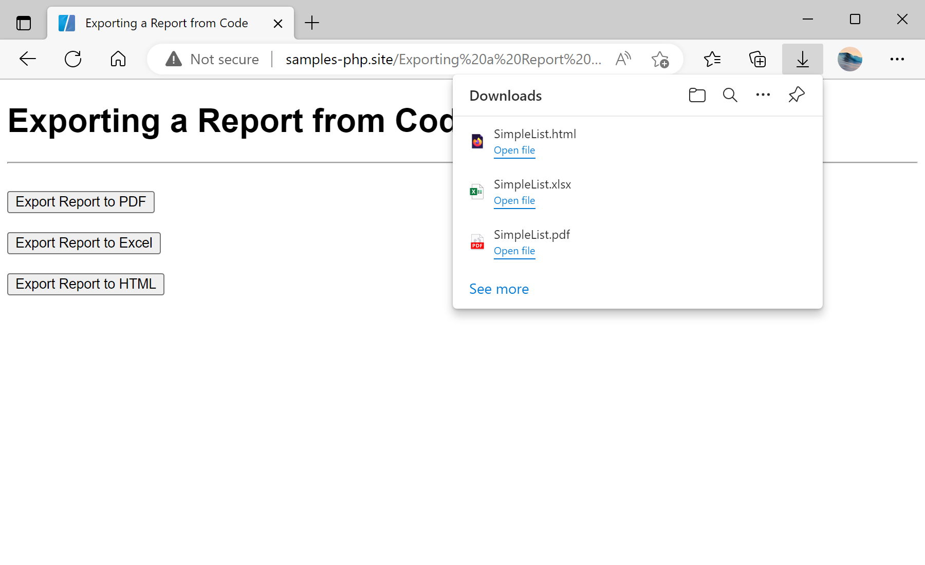 Exporting a Report from Code