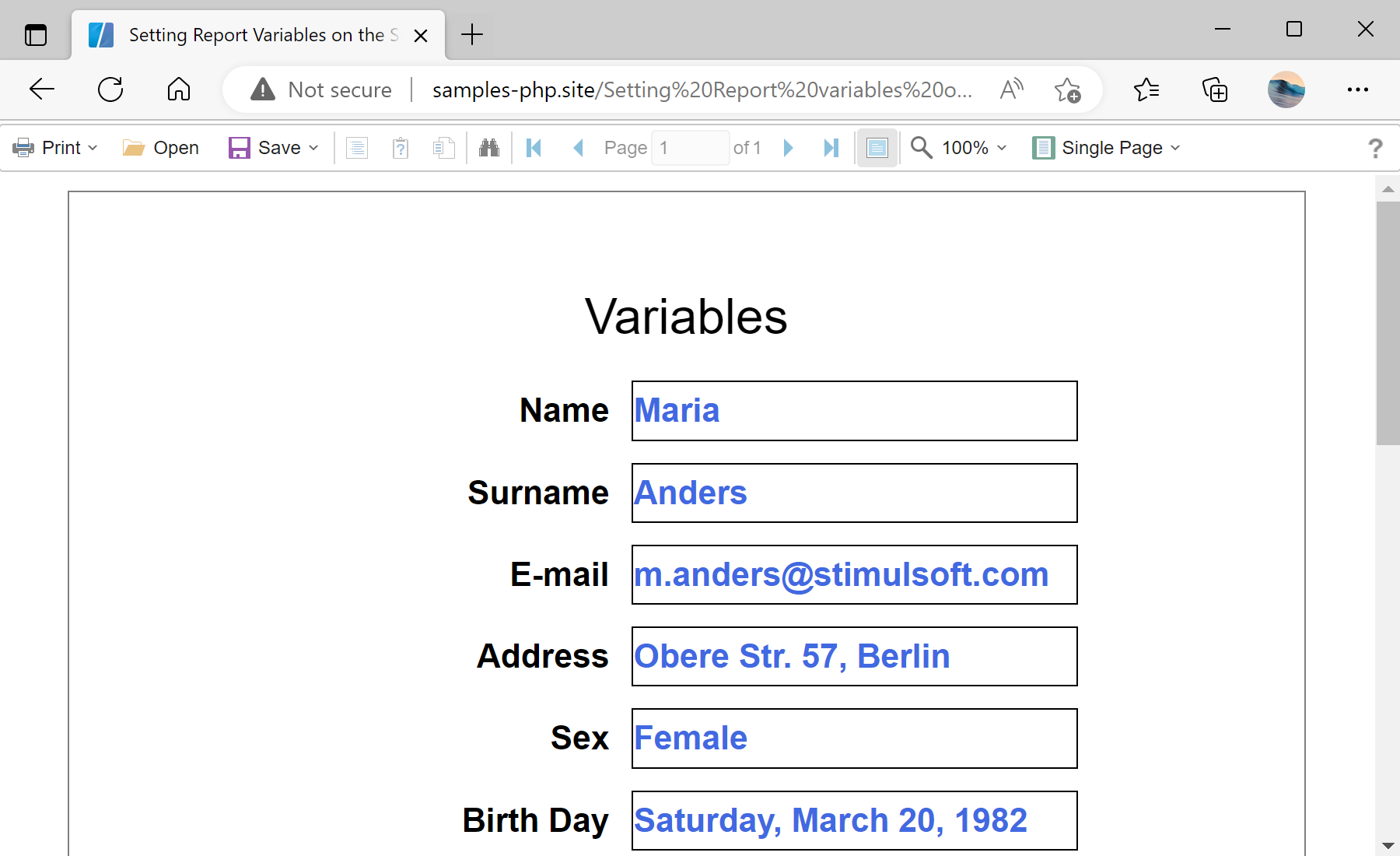 Setting Report Variables on the Server-Side