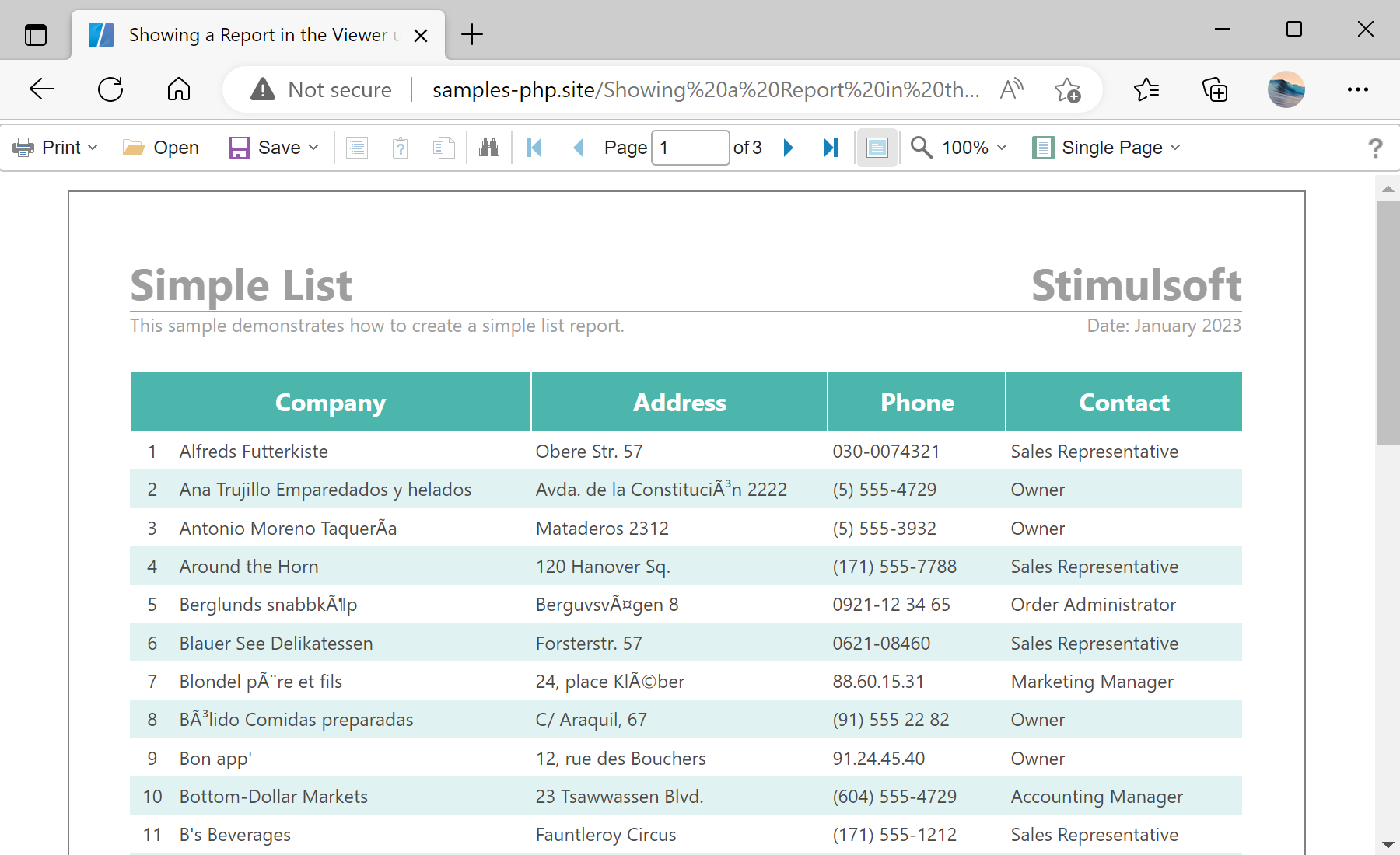 Showing a Report in the Viewer using JavaScript