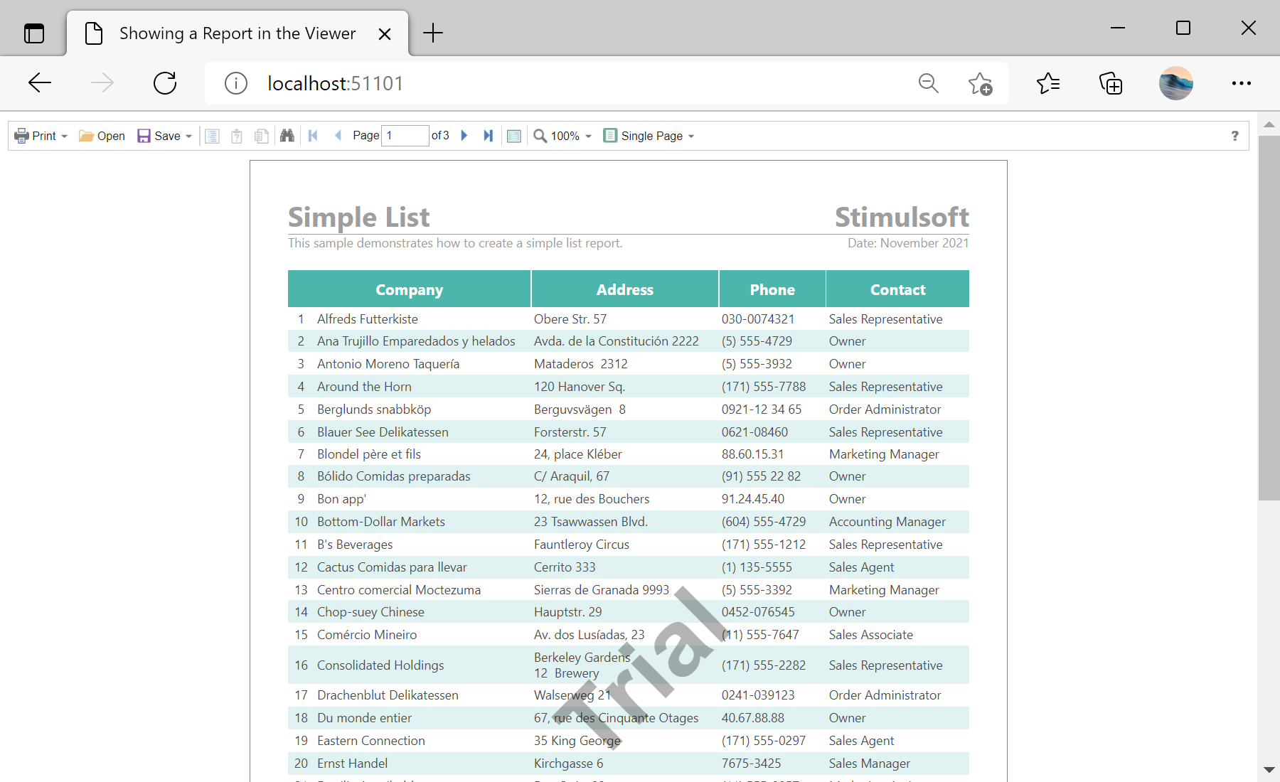 Showing a Report in the Viewer