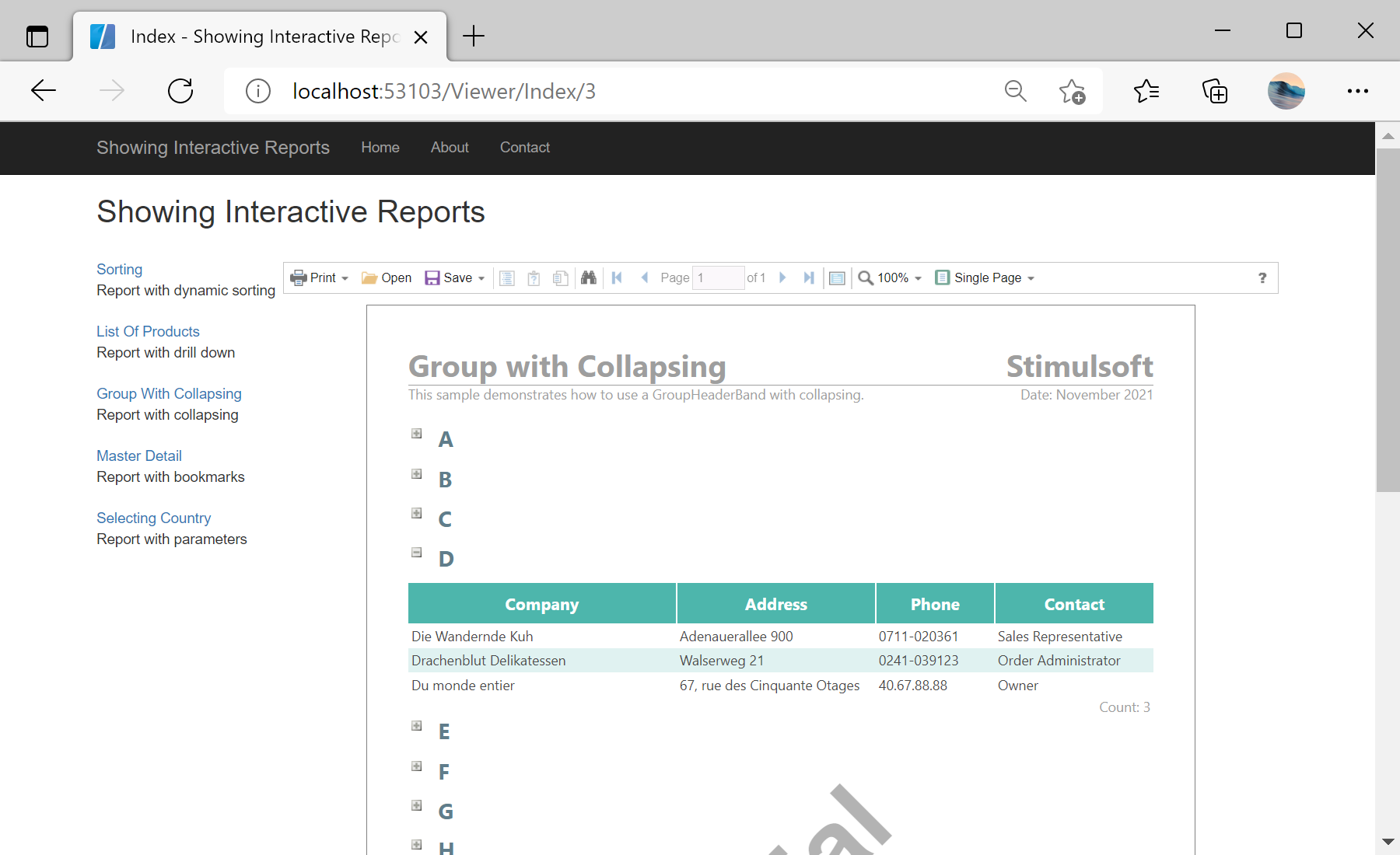 Showing Interactive Reports