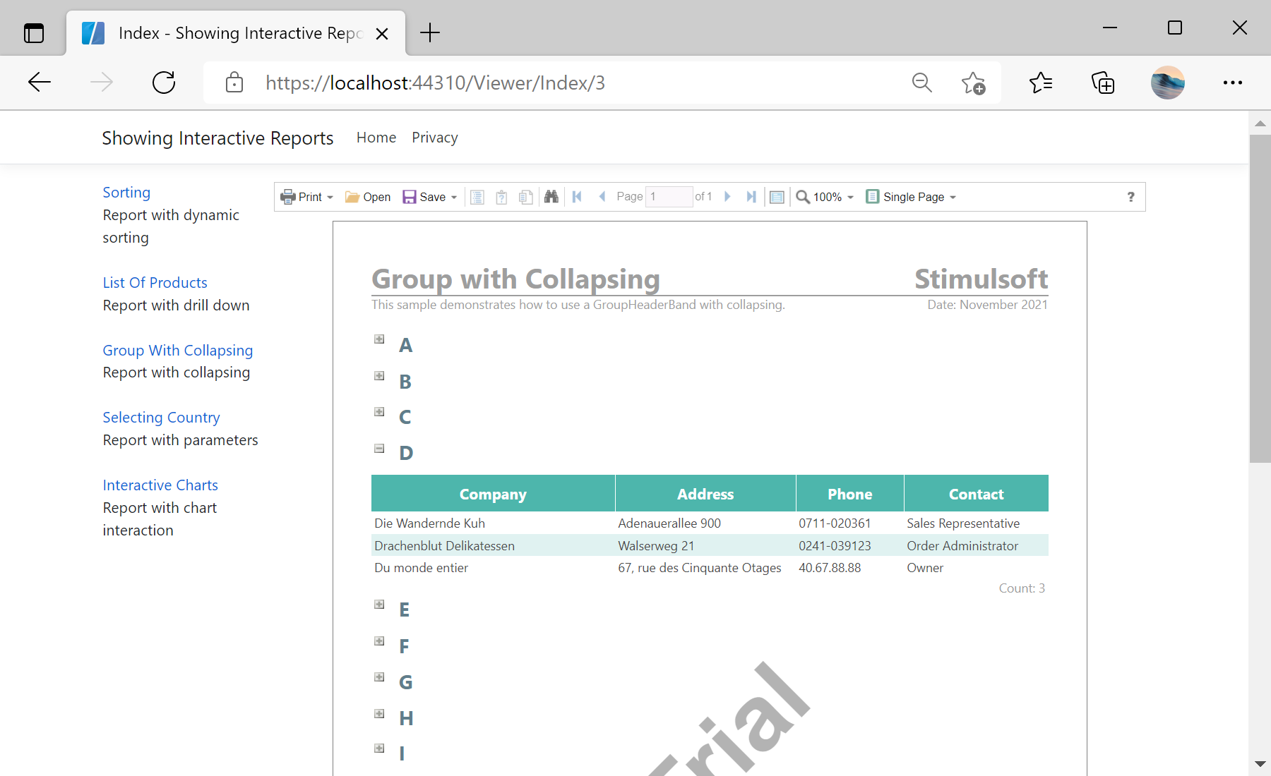 Showing Interactive Reports