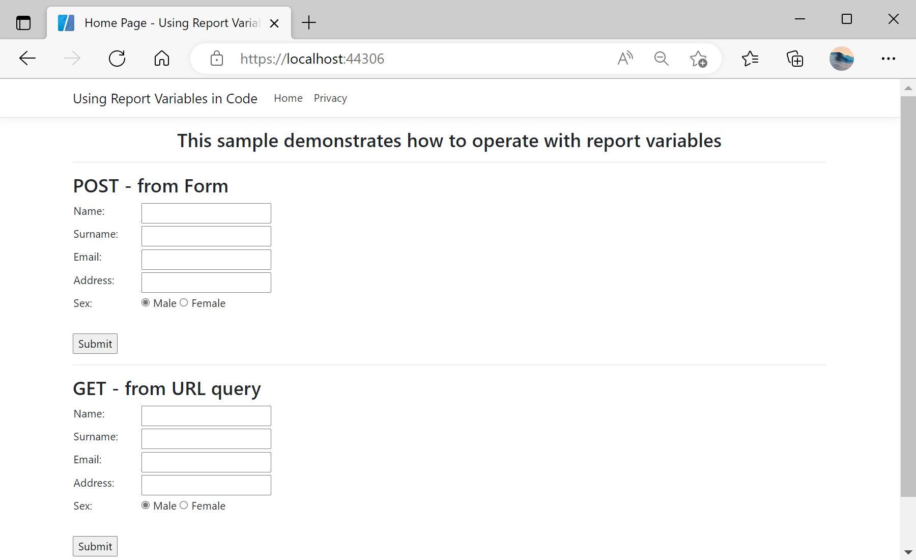 Using Report Variables in Code