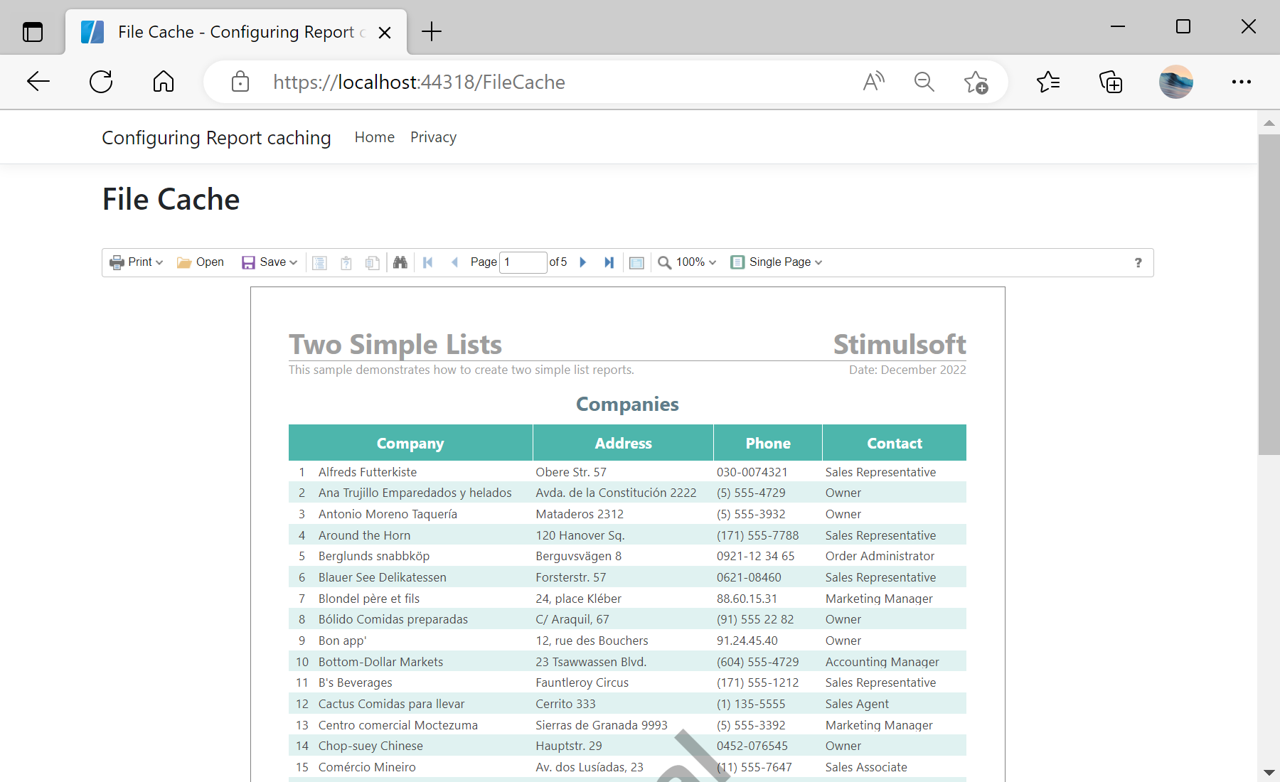 Configuring Report Caching