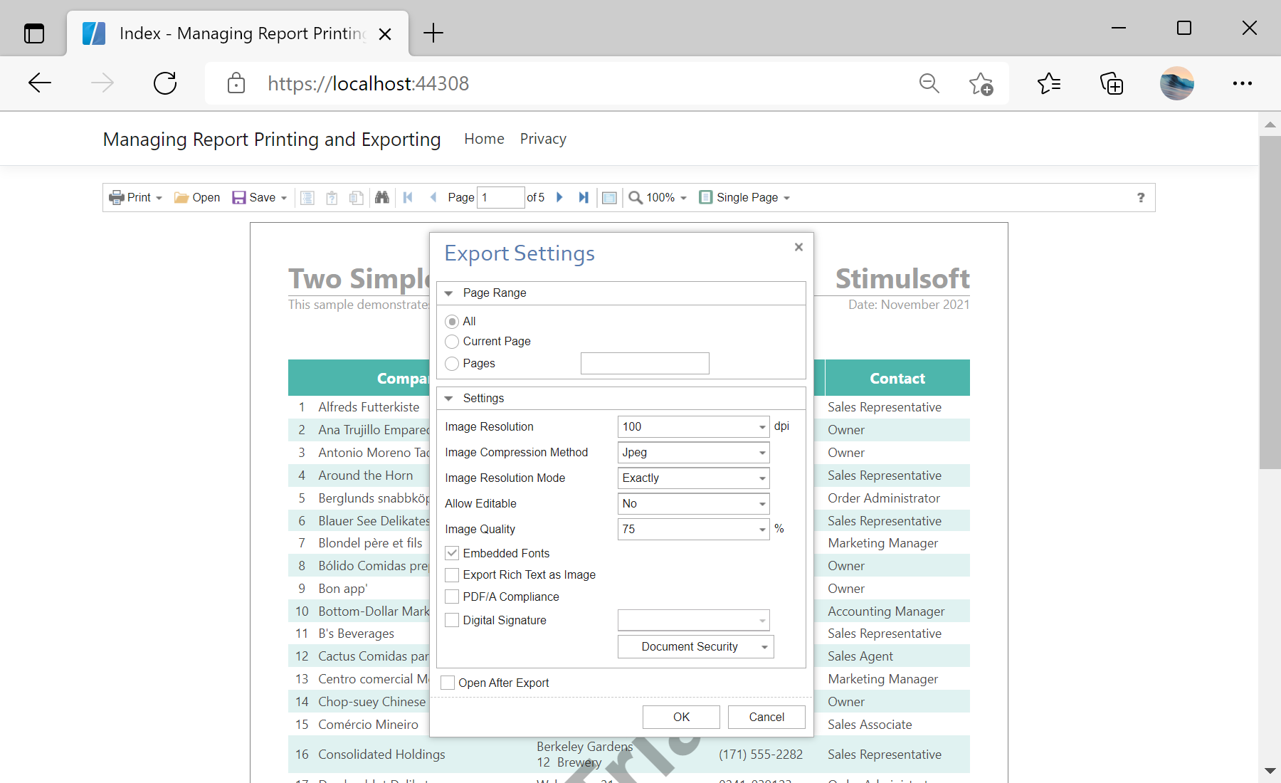 Managing Report Printing and Exporting