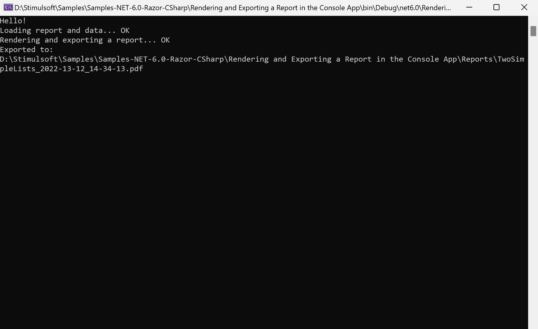 Rendering and Exporting a Report in the Console App