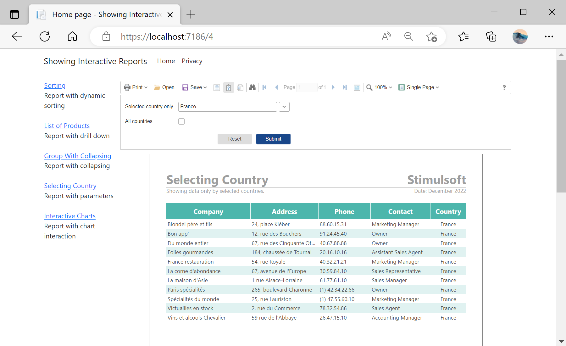 Showing Interactive Reports