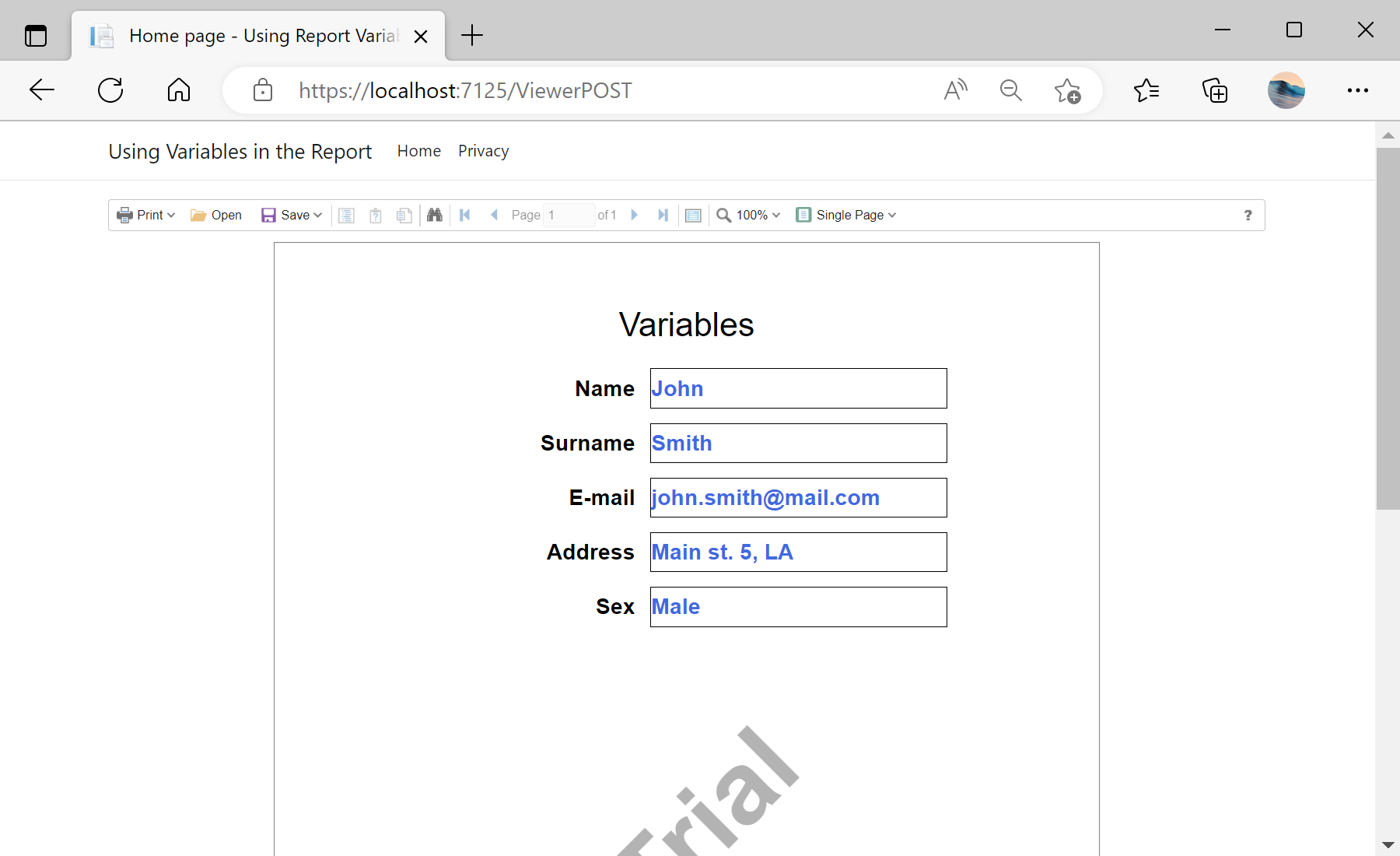 Using Report Variables in Code