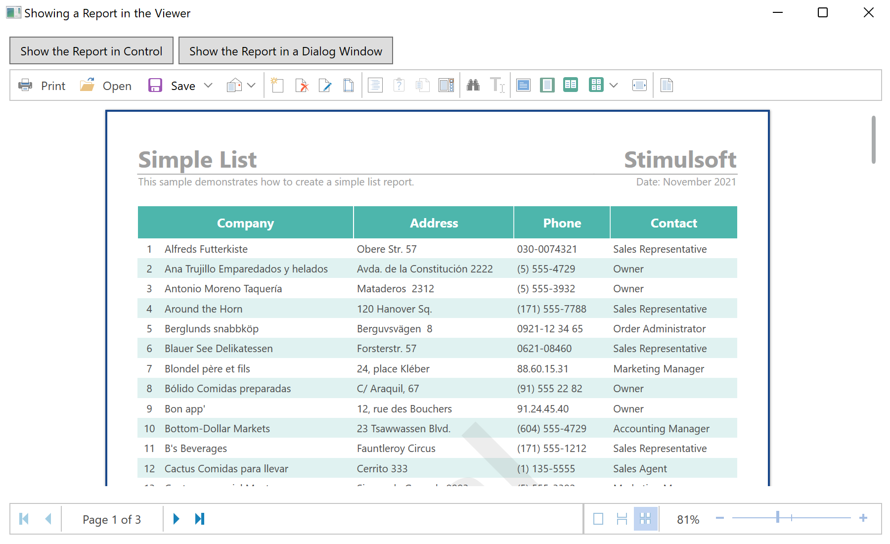 Showing a Report in the Viewer