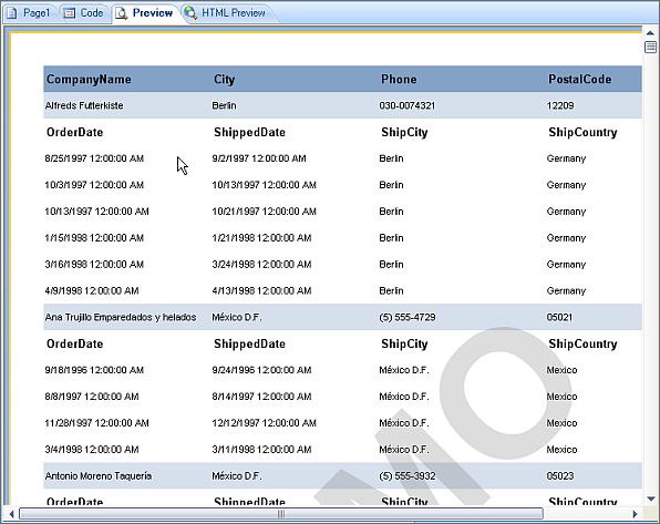 Add Master and Detail tables to report layout