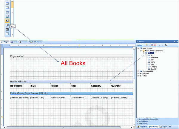 Add Table and Page Header to the report